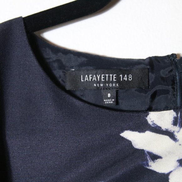 Lafayette 148 Evelyn Navy White Floral Dress Size 8 Sleeveless - Picture 6 of 10